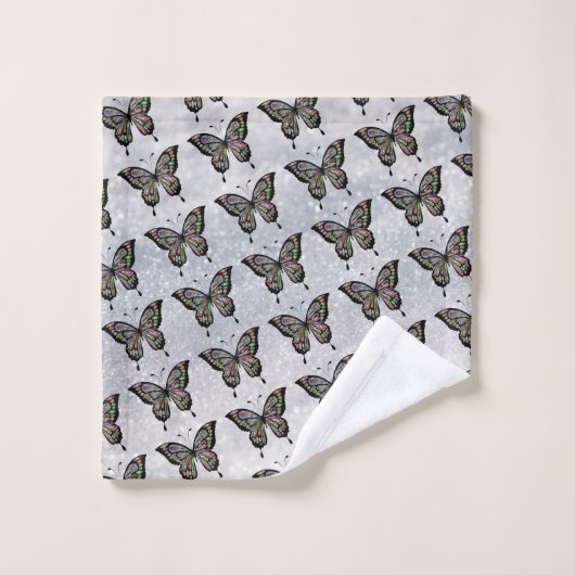 Butterfly Pattern Silver Towel Set Bad Handdoek (Wasdoekje)