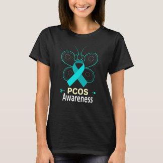 Butterfly Pcos Blauwgroen Ribbon Polycystic Ovariu T-shirt