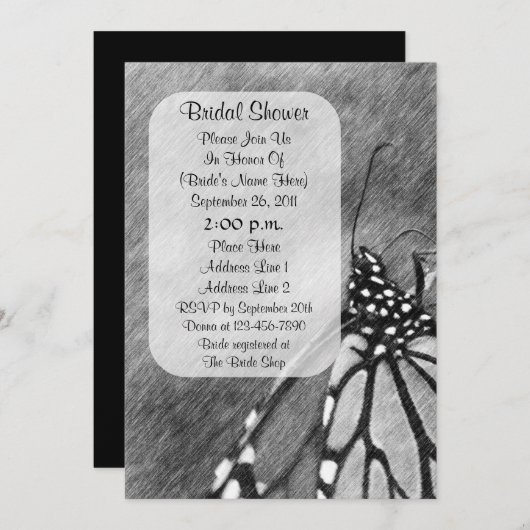 Butterfly Pencil Art Vrijgezellenfeest uitnodigen Kaart (Voorkant / Achterkant)