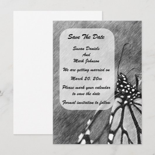 Butterfly Pencil Art Wedding Save The Date (Voorkant / Achterkant)