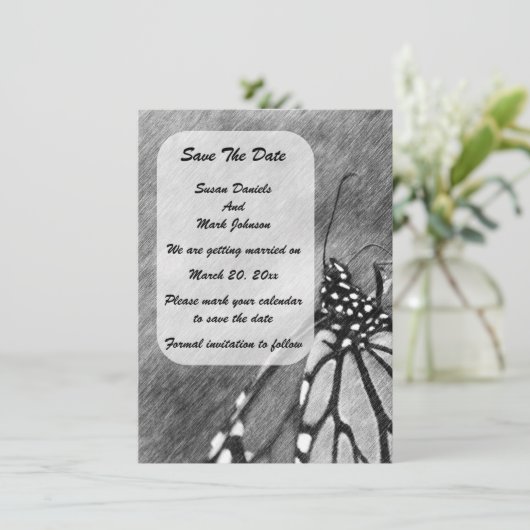 Butterfly Pencil Art Wedding Save The Date (Staand voorkant)