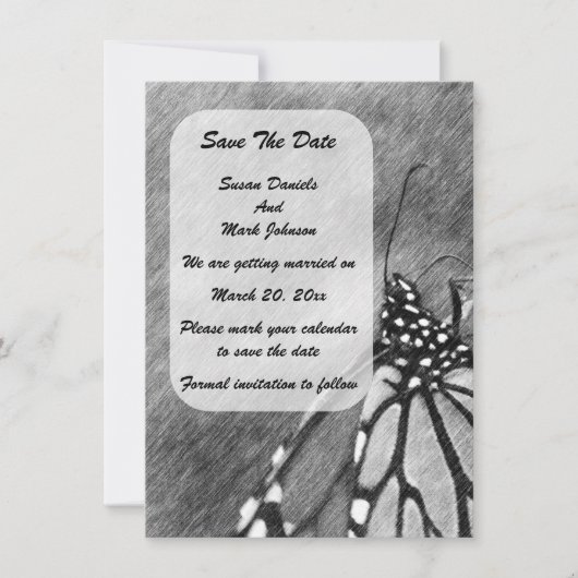 Butterfly Pencil Art Wedding Save The Date (Voorkant)