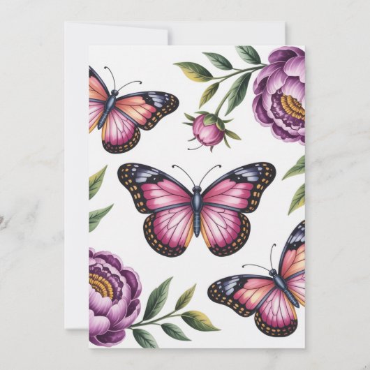 Butterfly & Peony Girl 1e. verjaardagsfeestje Kaart (Achterkant)