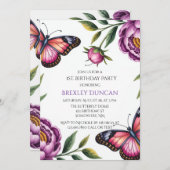 Butterfly & Peony Girl 1e. verjaardagsfeestje Kaart (Voorkant / Achterkant)