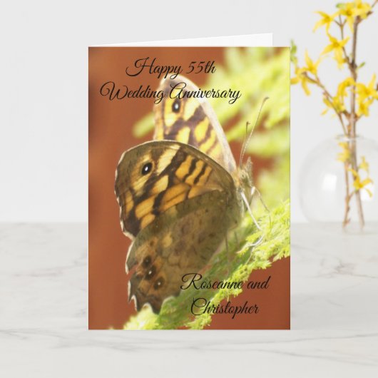 Butterfly Personalized 55th Wedding Jubileum Kaart (Gele Bloem)