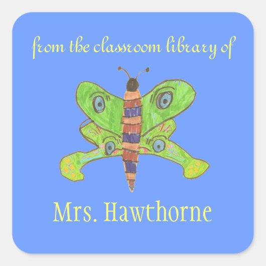 Butterfly personalized teacher bookplate vierkante sticker (Voorkant)