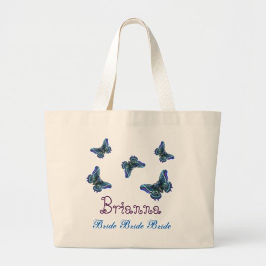 Butterfly Persoonlijke naam Bride Grote Tote Bag (Voorkant)