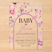 Butterfly Pink Baby in Bloom Girl Baby shower Acryl Uitnodigingen (Voorkant)