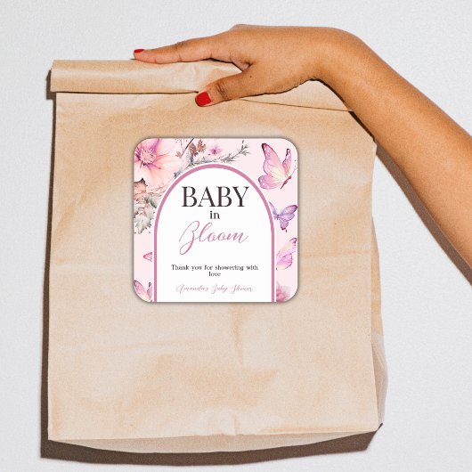 Butterfly Pink Baby in Bloom Girl Baby shower Vierkante Sticker