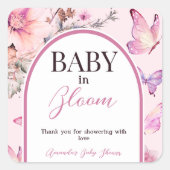 Butterfly Pink Baby in Bloom Girl Baby shower Vierkante Sticker (Voorkant)