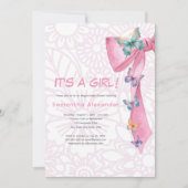 Butterfly Pink baby shower Invitation Kaart (Voorkant)