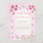 Butterfly Pink Baby shower Uitnodiging (Voorkant / Achterkant)
