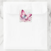 Butterfly Pink Botanical Watercolor Vierkante Sticker (Tas)
