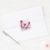 Butterfly Pink Botanical Watercolor Vierkante Sticker (Envelop)
