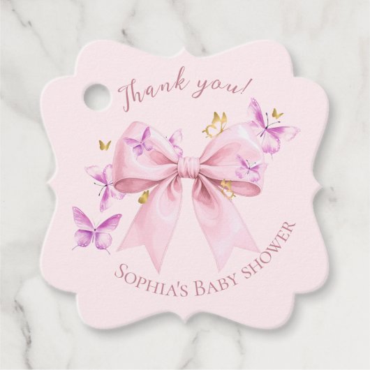 Butterfly Pink Bow Baby Shower  Bedankjes Labels (Voorkant)