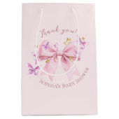Butterfly Pink Bow Baby Shower Medium Cadeauzakje (Voorkant)