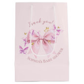 Butterfly Pink Bow Baby Shower Medium Cadeauzakje (Achterkant)