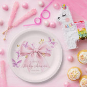 Butterfly Pink Bow Baby Shower  Papieren Bordje (Feest)