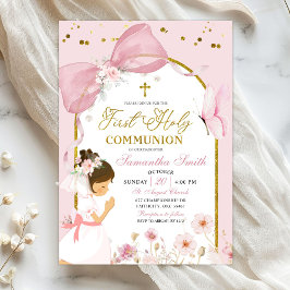 Butterfly Pink Coquette Girl First Holy Communion Kaart