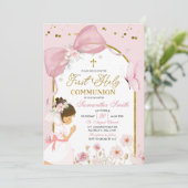 Butterfly Pink Coquette Girl First Holy Communion Kaart (Staand voorkant)