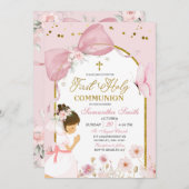 Butterfly Pink Coquette Girl First Holy Communion Kaart (Voorkant / Achterkant)