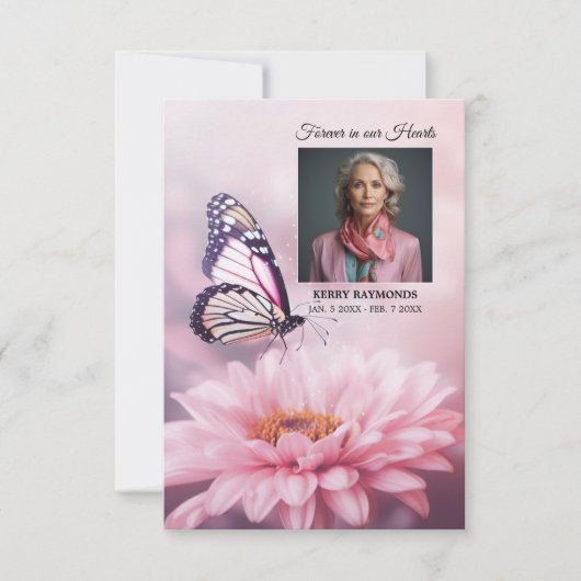 Butterfly Pink Daisy Flower Funeral PROGRAM Foto Bedankkaart (Voorkant)