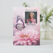 Butterfly Pink Daisy Flower Funeral PROGRAM Foto Bedankkaart (Staand voorkant)