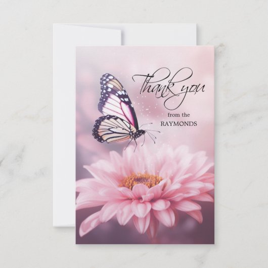 Butterfly Pink Daisy Flower Sympathy Begrafenis Bedankkaart (Voorkant)