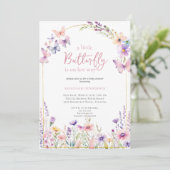 Butterfly Pink Floral Baby shower Kaart (Staand voorkant)