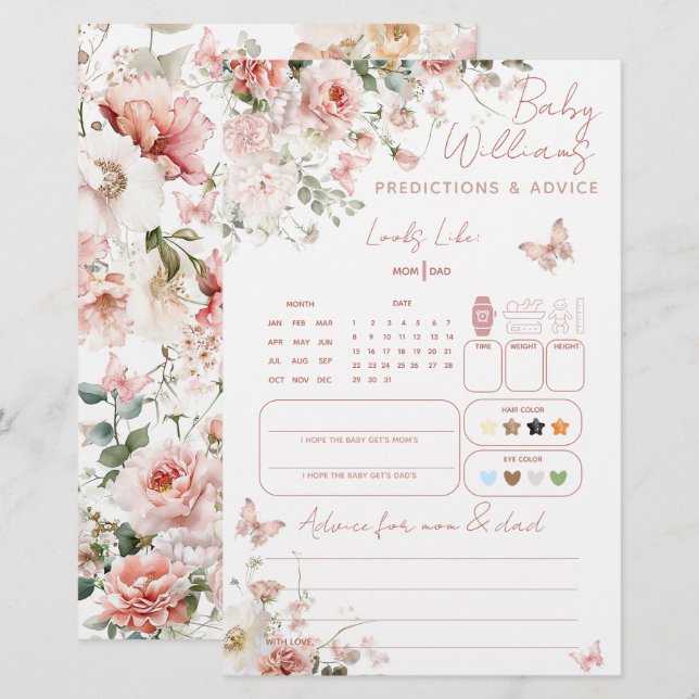 Butterfly Pink Floral Baby Voorspellingsspel (Voorkant / Achterkant)