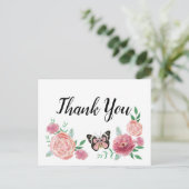Butterfly Pink Floral Bedankt Briefkaart (Staand voorkant)