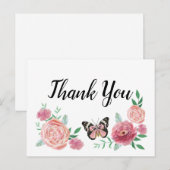 Butterfly Pink Floral Bedankt Briefkaart (Voorkant / Achterkant)