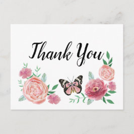 Butterfly Pink Floral Bedankt Briefkaart