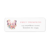 Butterfly Pink Florals Retourneren Naam Adres Etiket (Voorkant)