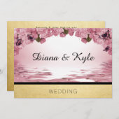 Butterfly Pink Gold WeddenSjabloon Uitnodiging (Voorkant / Achterkant)