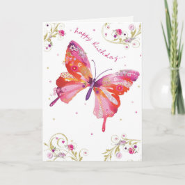 Butterfly Pink Happy Birthday Kaart