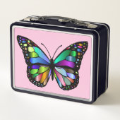 BUTTERFLY PINK METAL RETRO LUNCHBOXEN (Achterkant)