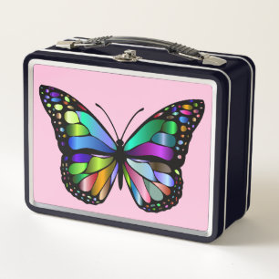 BUTTERFLY PINK METAL RETRO LUNCHBOXEN