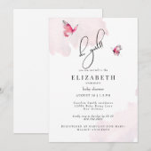 Butterfly Pink Oh Meisje Baby shower Kaart (Voorkant / Achterkant)