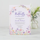 Butterfly Pink Paarse Floral Baby shower Kaart (Staand voorkant)