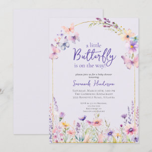 Butterfly Pink Paarse Floral Baby shower Kaart