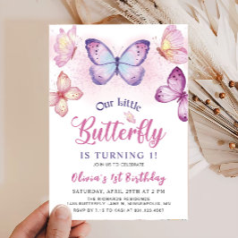 Butterfly Pink Paarse meisjes Verjaardagsuitnodigi Kaart