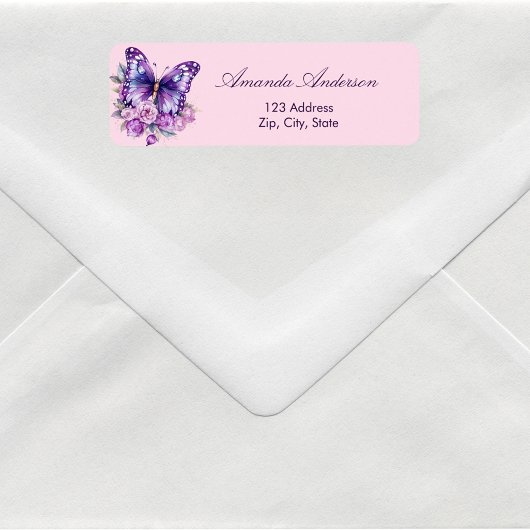 Butterfly pink paarse retouradres etiket