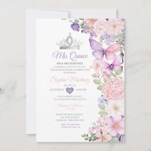 Butterfly Pink Purple Quinceanera Birthday  Kaart (Voorkant)