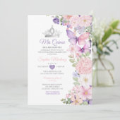 Butterfly Pink Purple Quinceanera Birthday  Kaart (Staand voorkant)