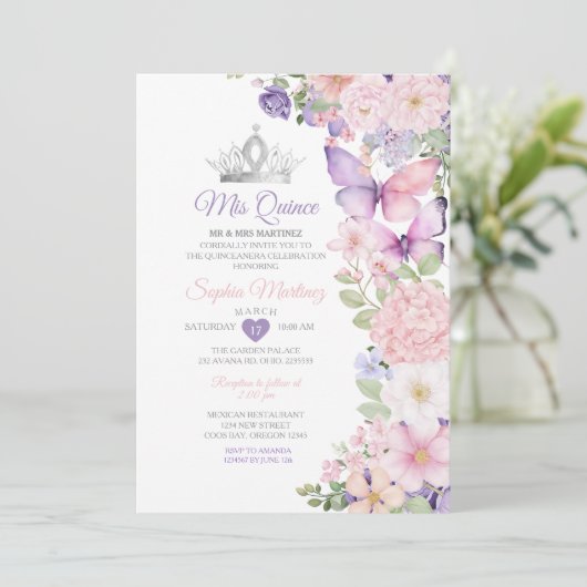 Butterfly Pink Purple Quinceanera Birthday  Kaart (Staand voorkant)