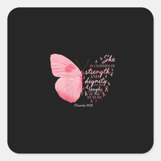 Butterfly Pink Ribbon Breast Cancer Religious Vierkante Sticker (Voorkant)