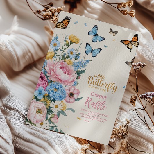 Butterfly Pink Rose Garden Girl Diapper Raffle Informatiekaartje