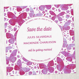 Butterfly Pink Waterverf Bruiloft Save the Date Kaart
