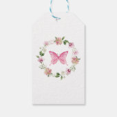 Butterfly Pink White Floral Baby shower Cadeaulabel (Achterkant)